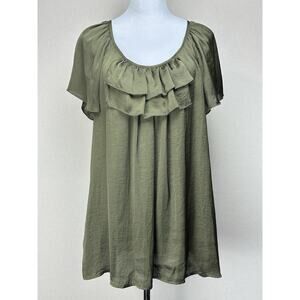 Dress Barn Green 100% Polyester 18/20 Ruffle Front Flutter Sleeves Lightweight
